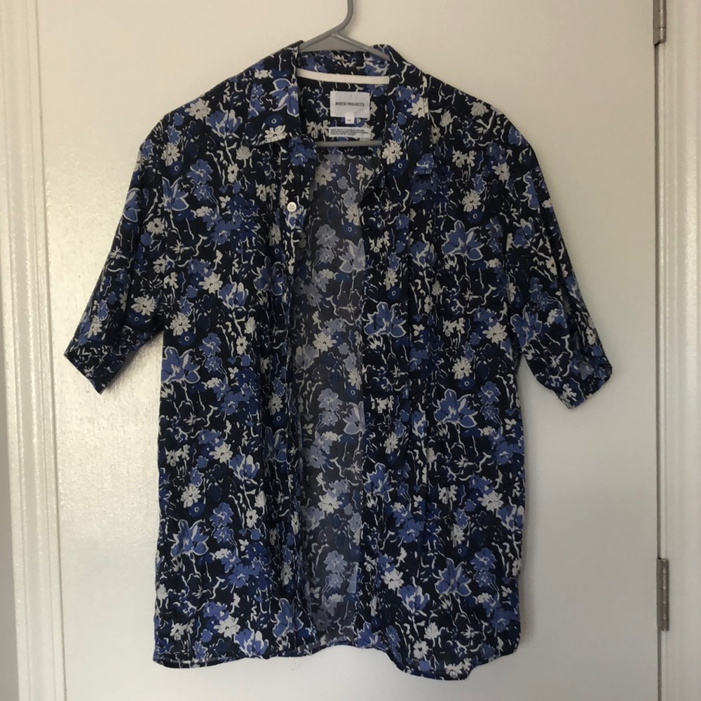 Norse Projects blue floral button-down shirt